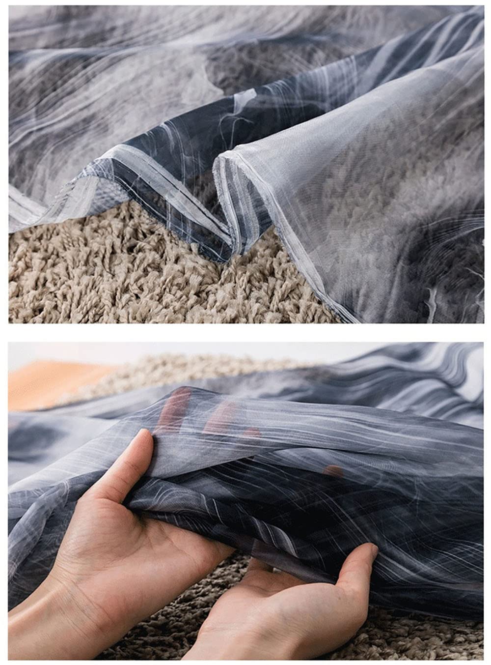 Tela acolchada de gasa por metro, 144,8 cm de ancho, 100 % poliéster con estampado de humo, tela de tul para bodas, fiestas, vestidos, decoración de eventos (tamaño: 5 m)