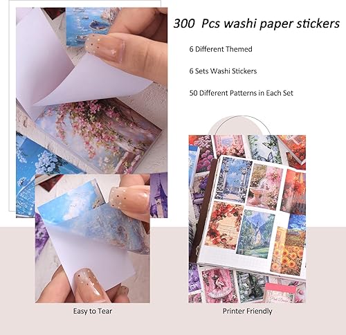 Miniatura 3 de 6 juegos de 300 piezas de pegatinas Washi, libro de pegatinas de sueños coloridos para el diario, pegatinas de papel decorativo DIY para álbum