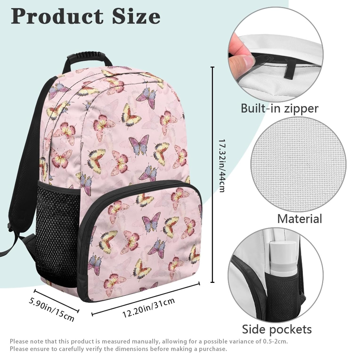 Hawapod Travel Backpack For Women Teens Girls Butterfly Pink Prints Bookbag Fits 17.3 Inch Laptop With Handle Daypacks