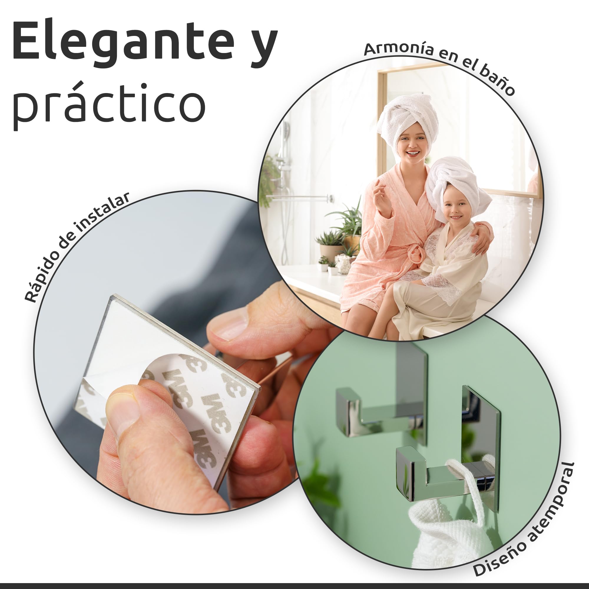 ECENCE Ganchos para Toallas 2x auto-adhesivos sin taladrar cromo soportes para toallas de Acero Inoxidable, ganchos para ropa para pegar en la pared