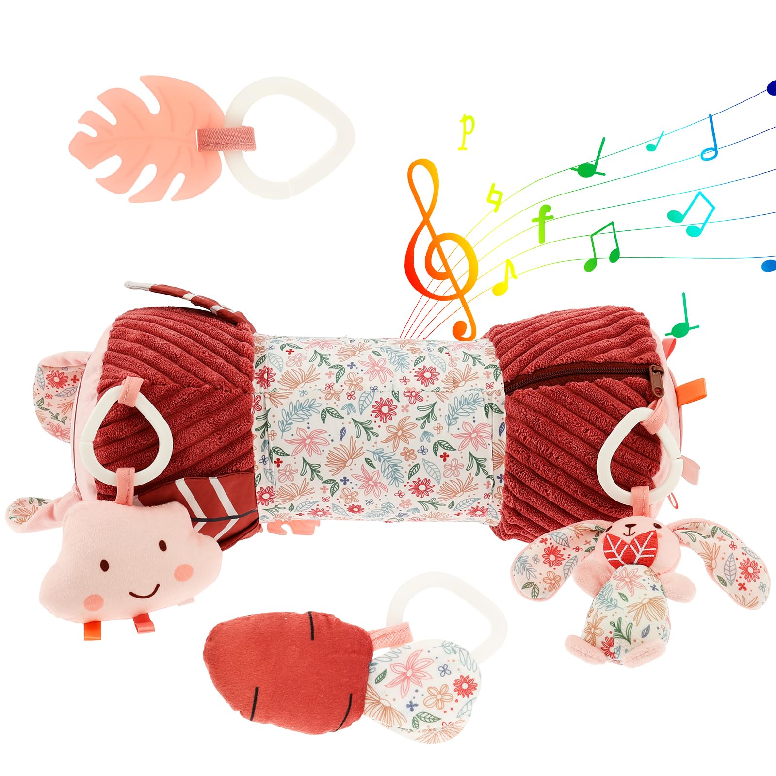 Patnfr Pink Tummy Time Pillow With Detachable Sensory Toys For Babies Inflatable Design Baby Tummy Time Pillow Rabbit For Easier Parenting Development
