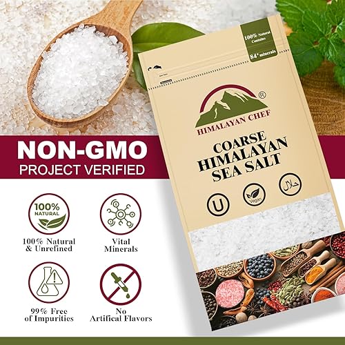 Miniatura 5 de Himalayan Chef Sal marina, granos gruesos, 192 onzas, sal sin refinar totalmente natural y cosechada a mano, sin gluten, sal sazonada sin OMG, 48