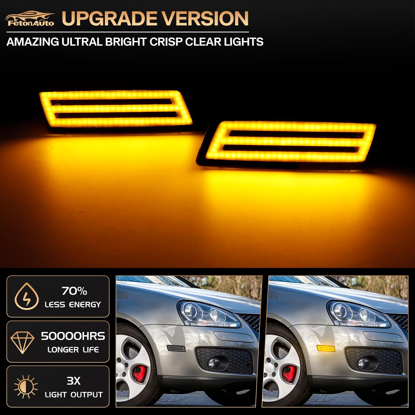 Amazon | FetonAuto スモークレンズ アンバー フルLED フロントサイド