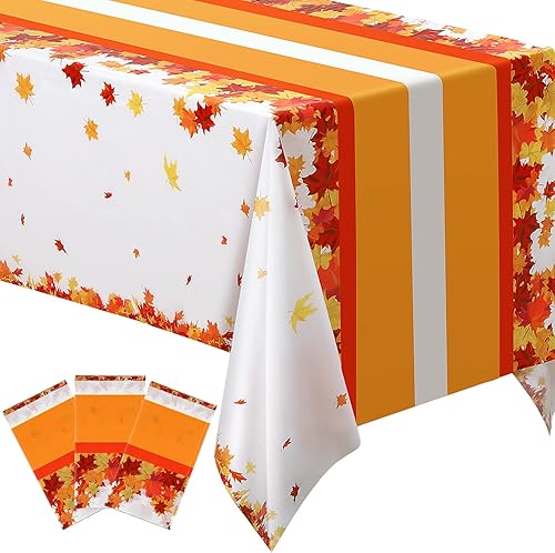 Mantel de Acción de Gracias para mesa rectangular de 54 x 108 pulgadas, con hojas de arce, de plástico, desechable, impermeable, con tema de otoño,