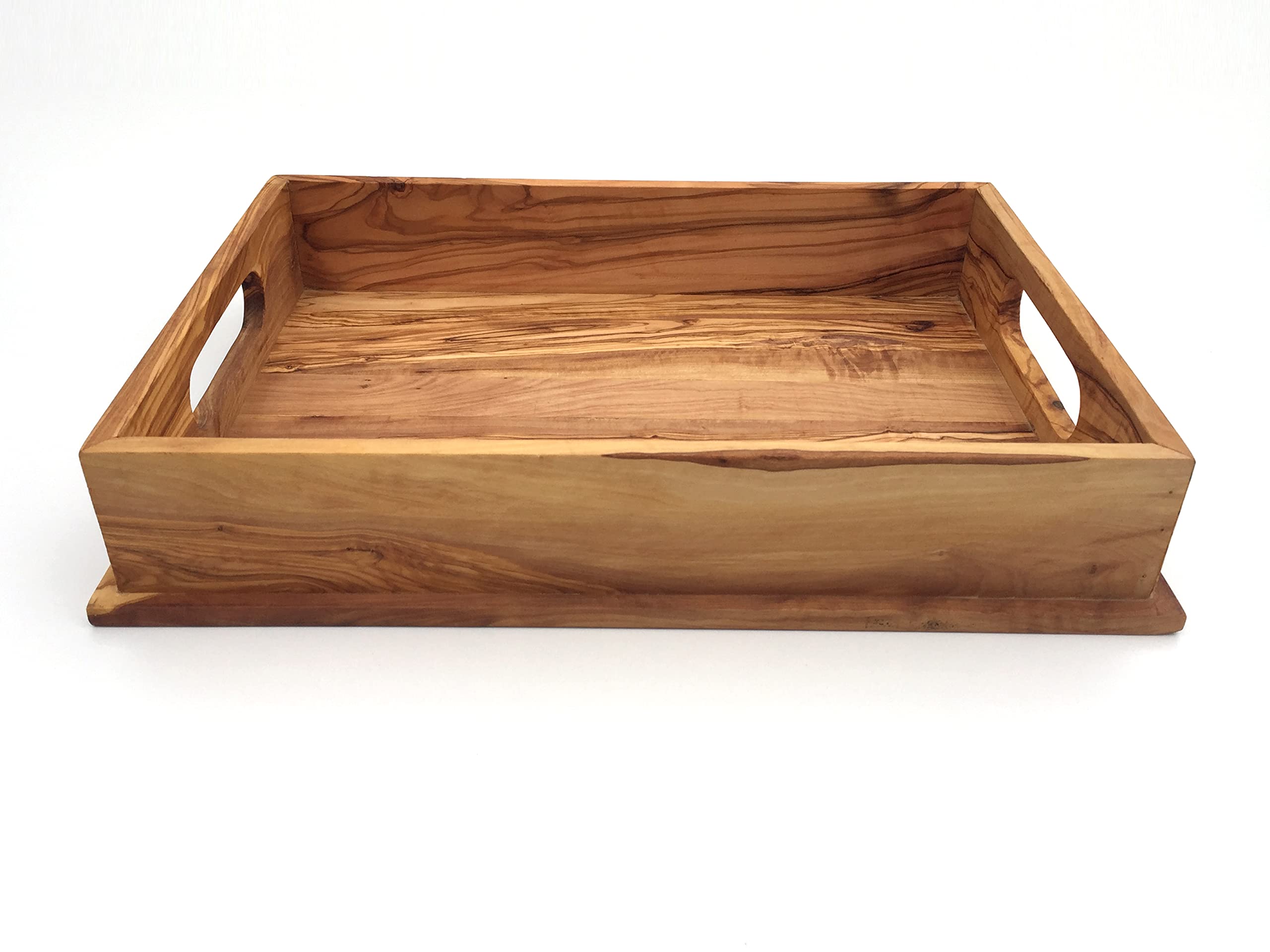 Bandeja para servir con 2 asas, rectangular, longitud 40 cm, bandeja de madera, hecha a mano de madera de olivo, regalo de alta calidad