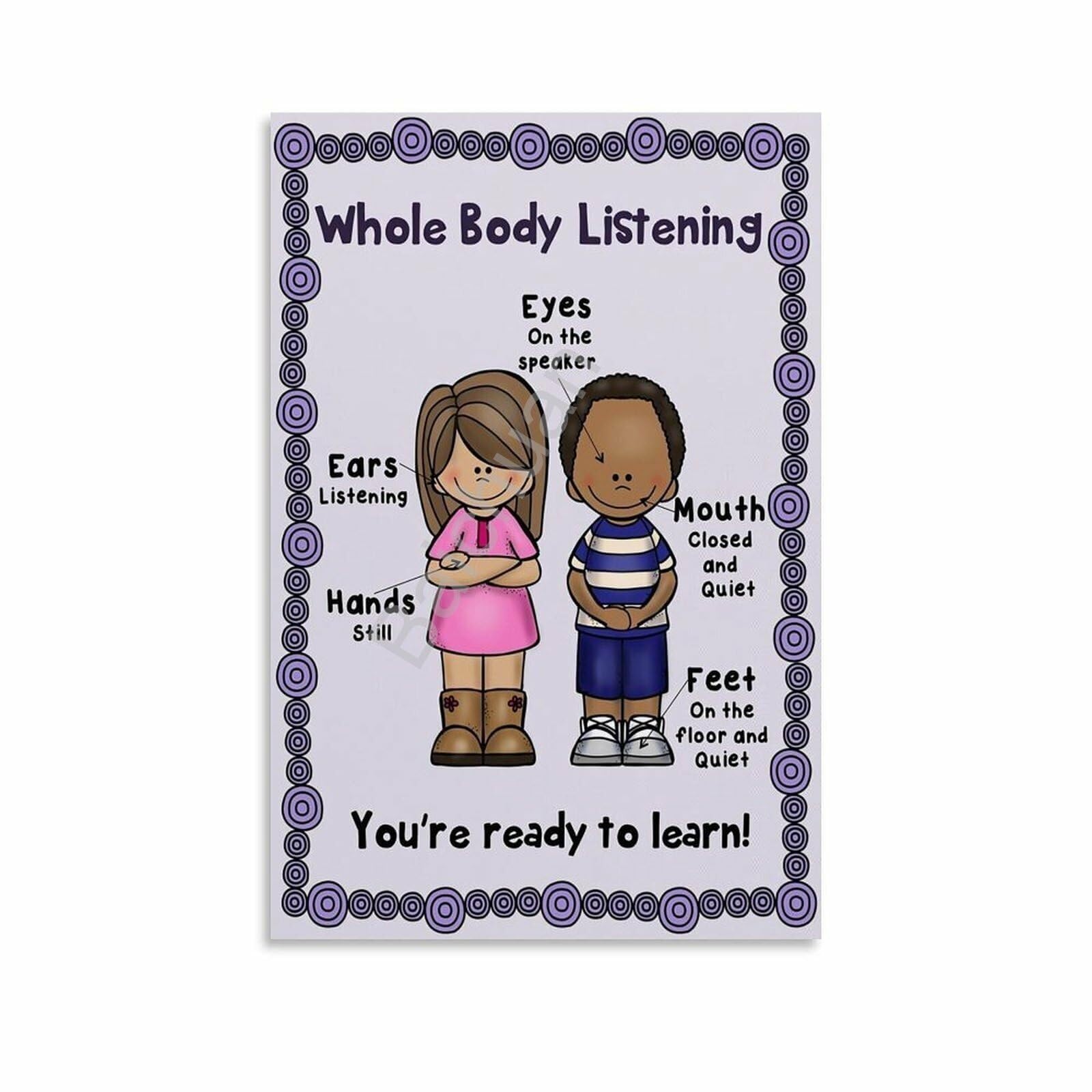 PQYSMVVG Classroom Social Skills Poster: Whole Body Listening Educational Wall-Art for Teachers(Unframed,08x12inch(20x30cm))