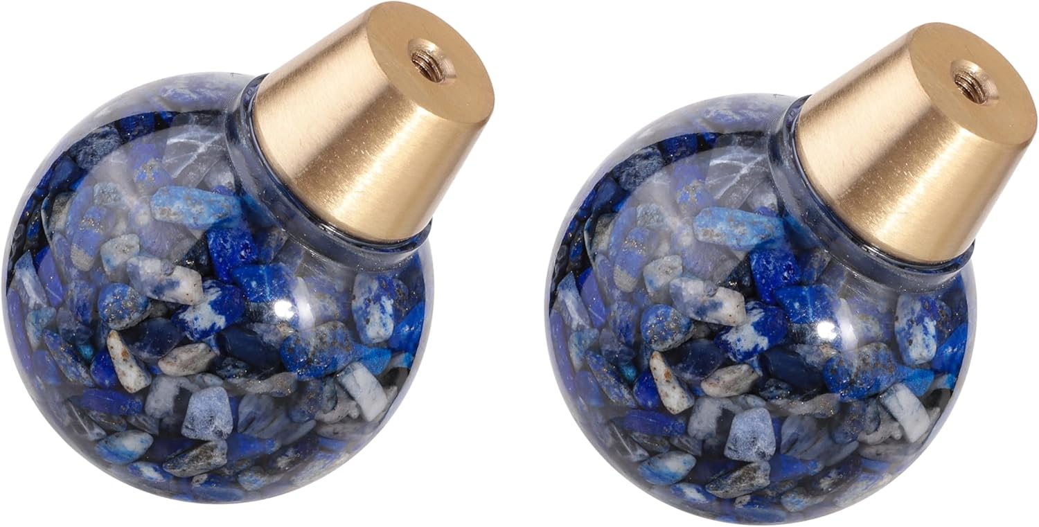 Rockcloud Pack of 2 Round Resin Lapis Lazuli Drawer Knobs with Screws, Ball Shape Pulls Handle for Dresser Cabinet Home Kitchen Decoration