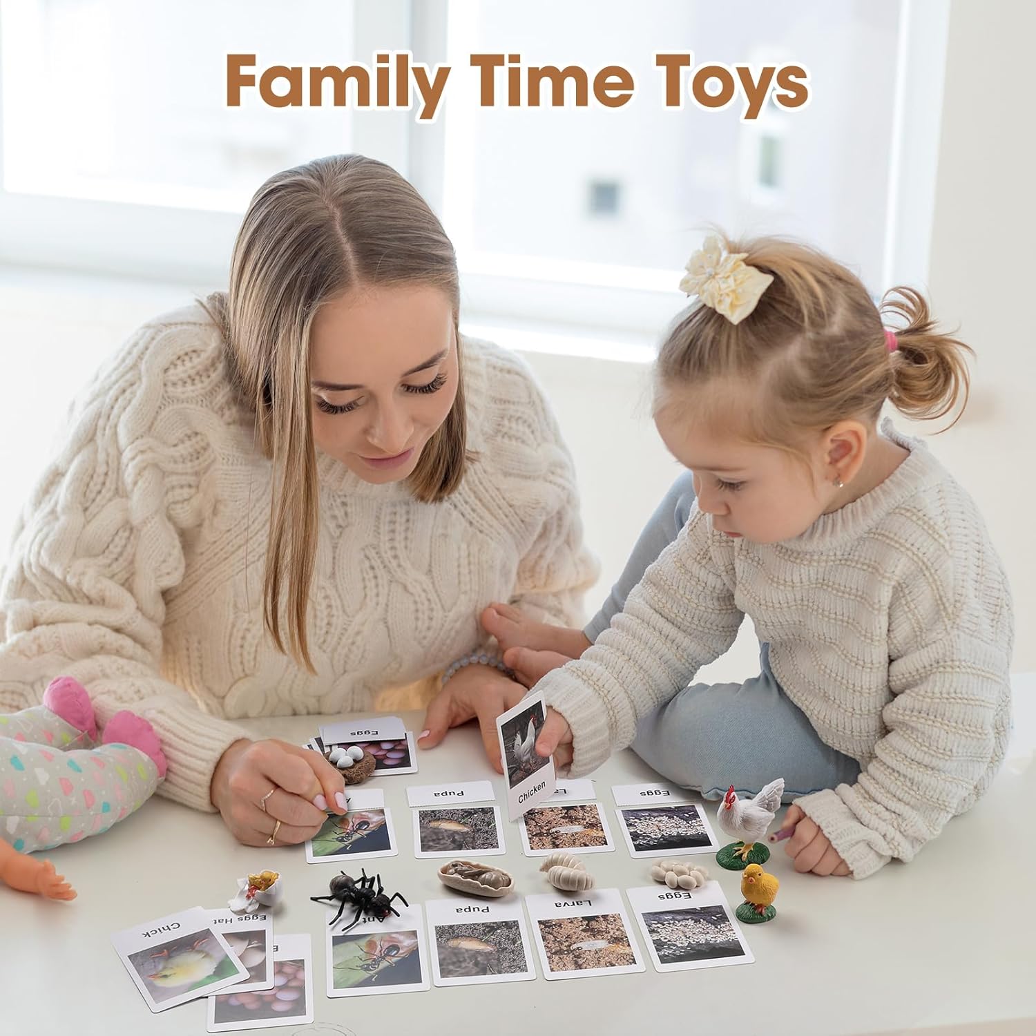 MEROCO Chicken Life Cycle Toys for Kids Insect Ant Bug Toys for Kid 3-5 Animal Flashcards with Figurines Preschool Science Toy for 3-5 Matching Game Science Animals Learning & Education