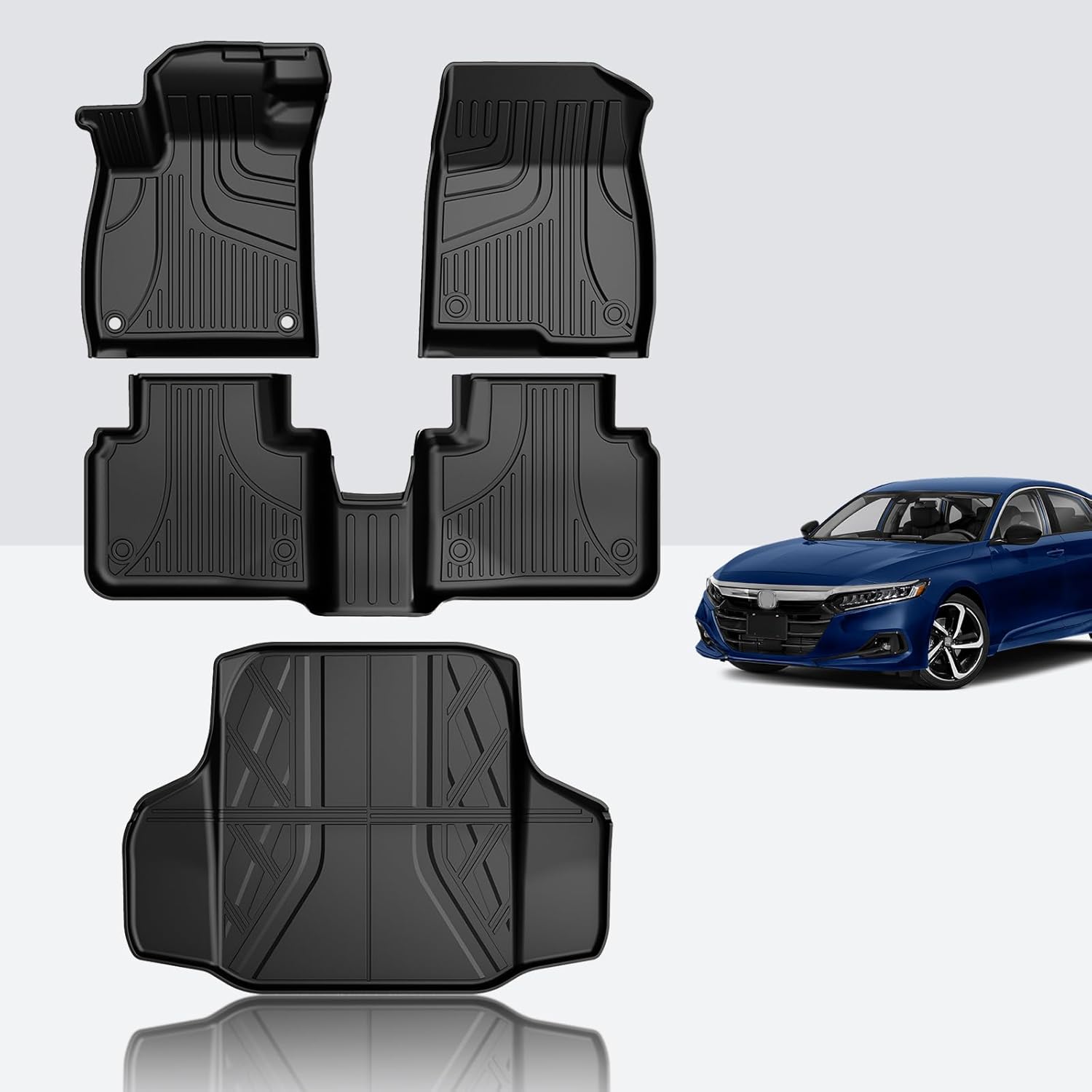 for 2018-2022 Honda Accord Floor Mats and Cargo Liner (Include Hybrid) - All Weather Floor Mats and Trunk Mat - Custom Fit Floor Liners and Cargo Mat for Honda Accord 2018-2022