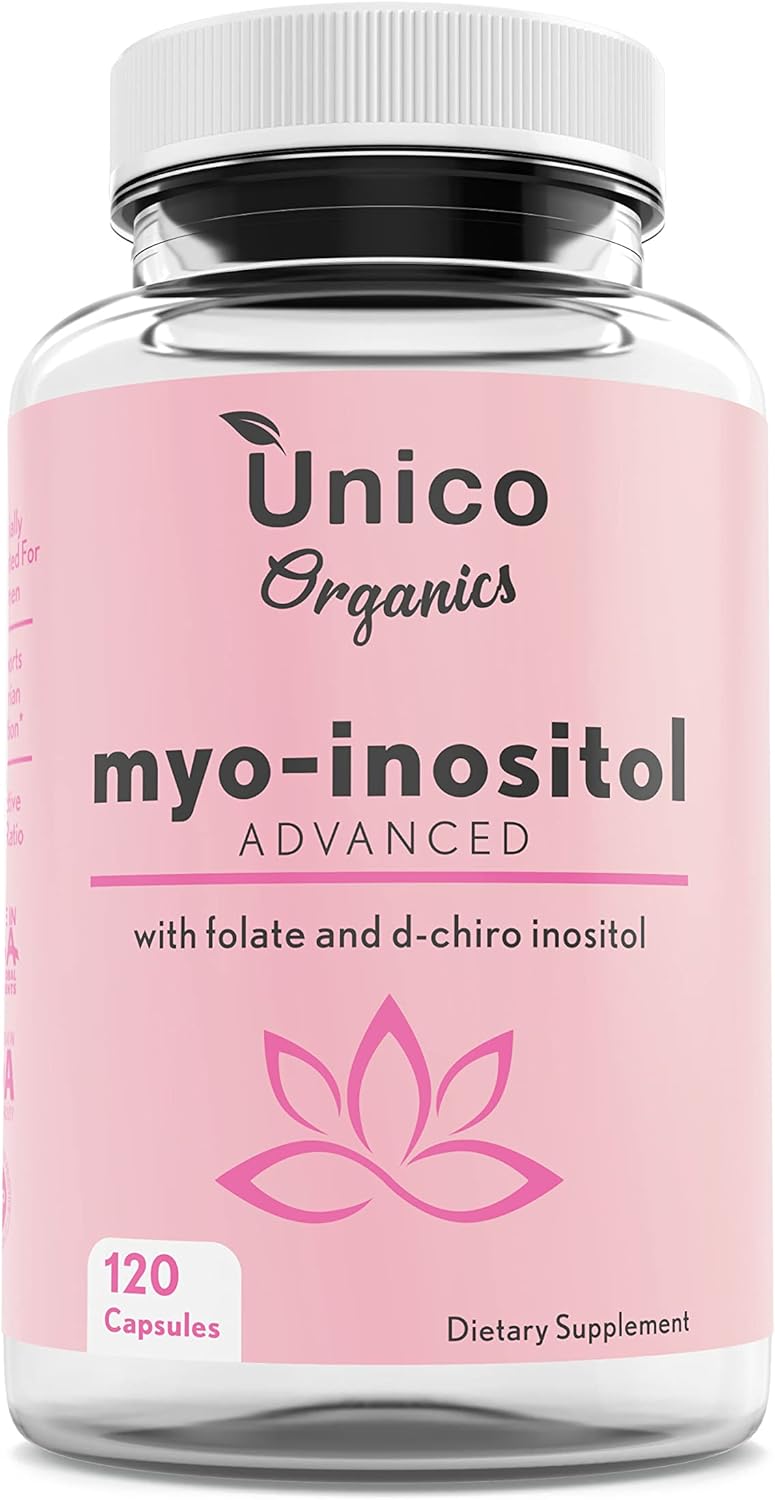 Unico Organics Myo-Inositol Advanced with Folate & D-Chiro Formulated for Women Hormonal Balance & Healthy Ovarian Function, Ratio 40 is to 1, Vitamin B8, No Gluten,120 Capsules : Health & Household