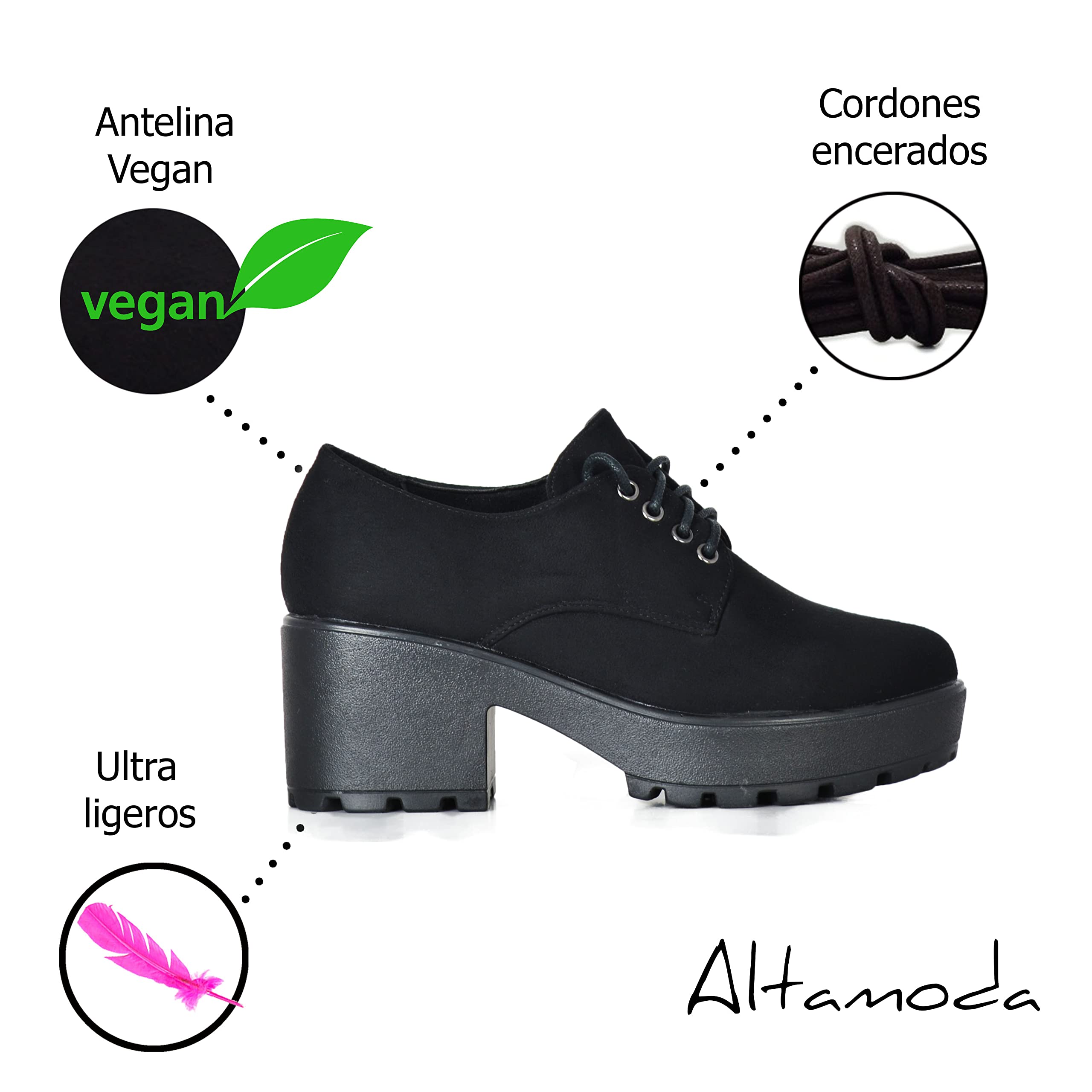 Altamoda Zapatos de Mujer Blucher con Plataforma y Cordones de Ante.