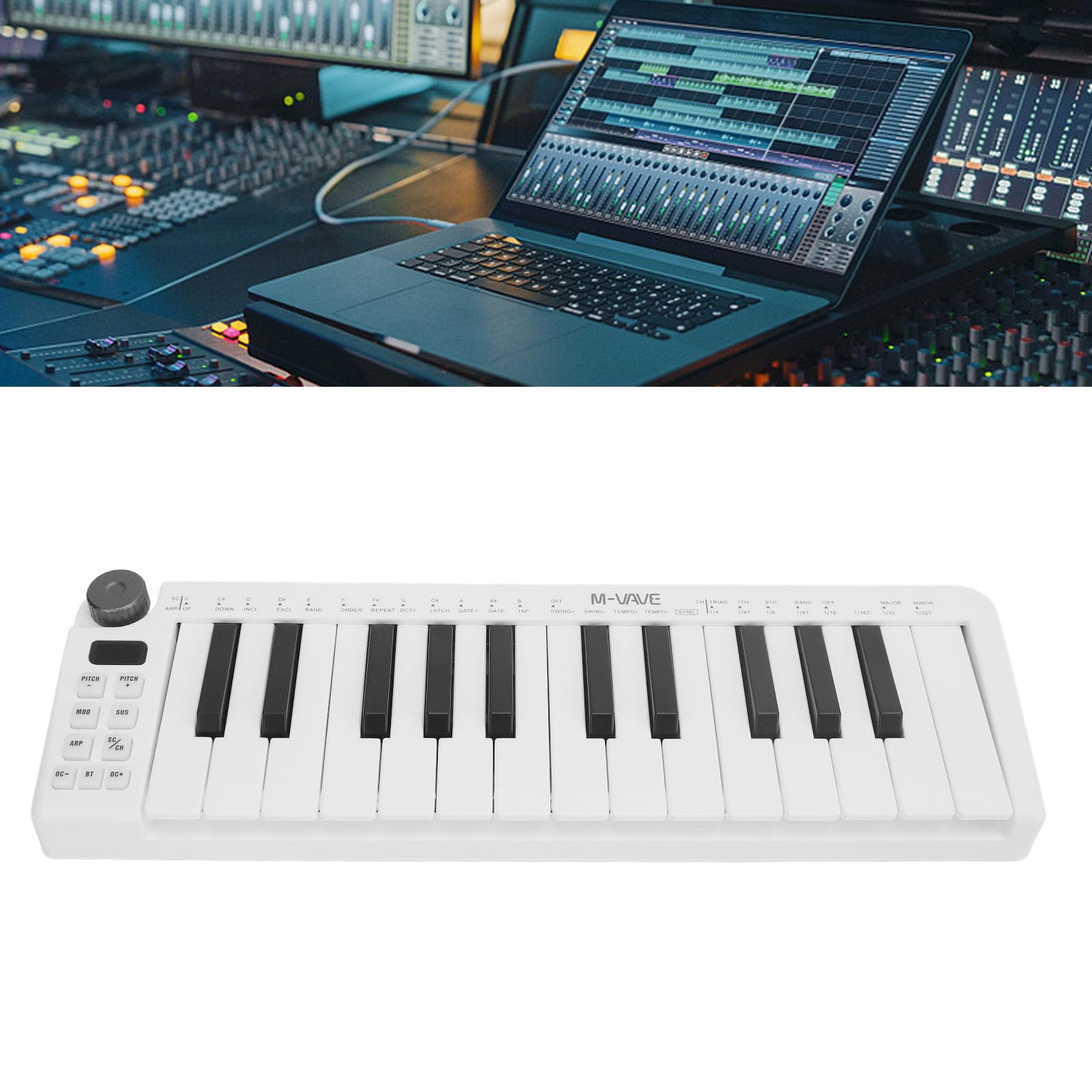MIDI-Controller, 25 Tasten, kraftempfindlich, kabellos, tragbar, für Musikproduktion, Musiker, Produzenten, Studenten, Home Studio, Live-Aufnahme