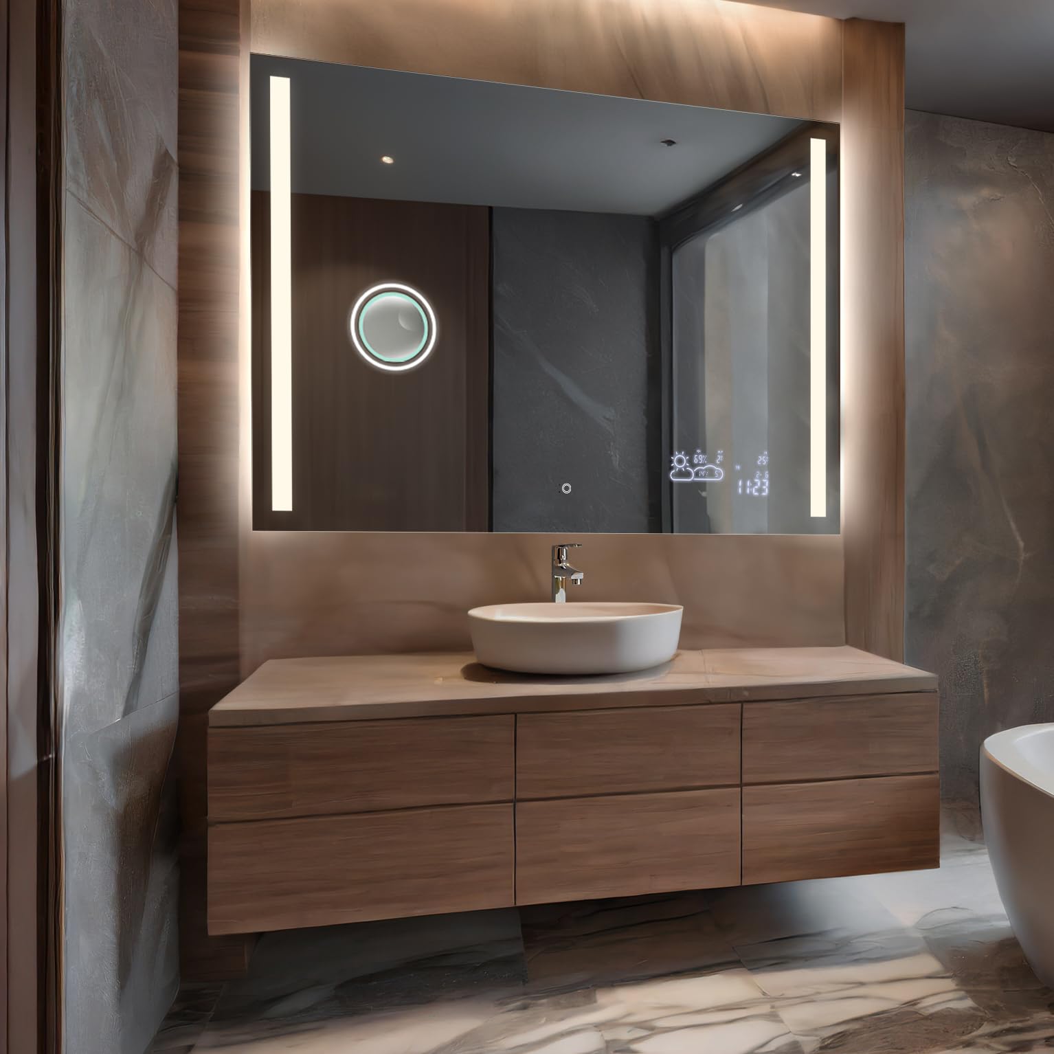 FORAM Bathroom Mirror with LED Light 50x70 cm Claire - Customizable - Illuminated Bathroom Mirror - LED Bathroom Mirror Backlit Wall Mounted Mirror