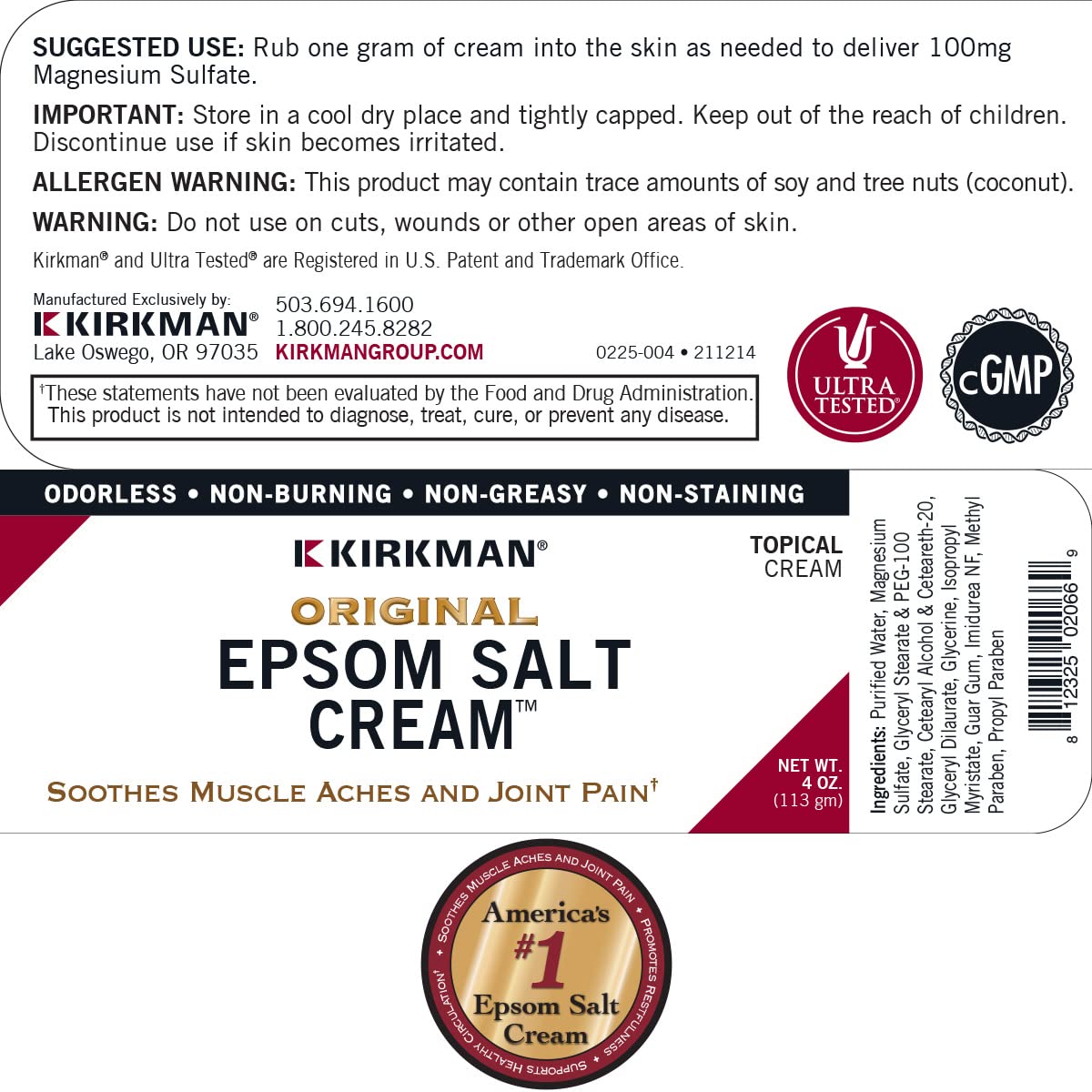 Original Epsom Salt Cream, 4 oz (113 gm), Kirkman Labs : Amazon.co