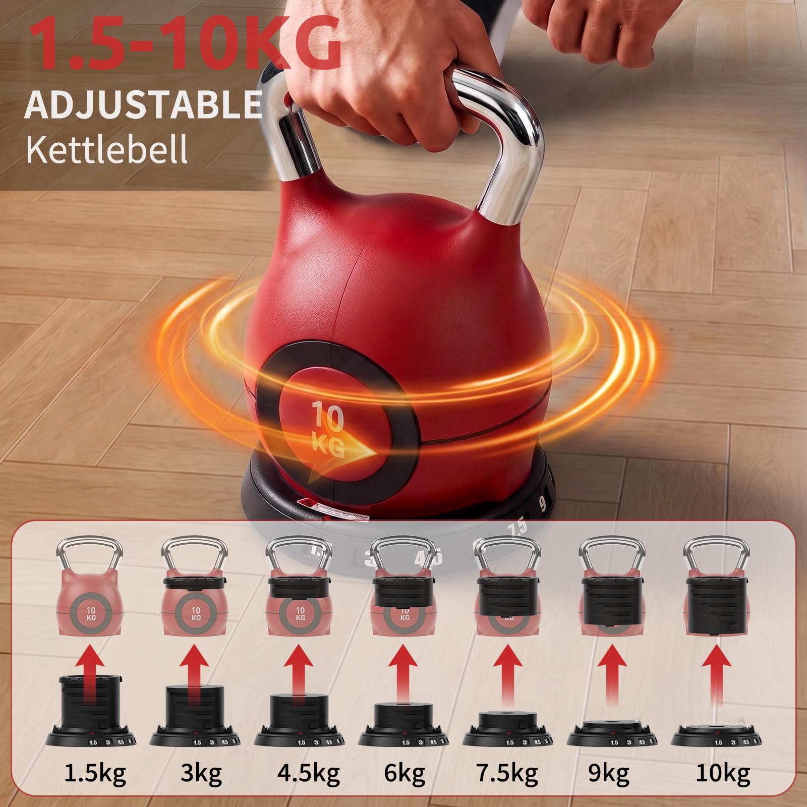 LIFERUN Kettlebell regulowany hantle kulowe 1,5-10 kg do domowej siłowni