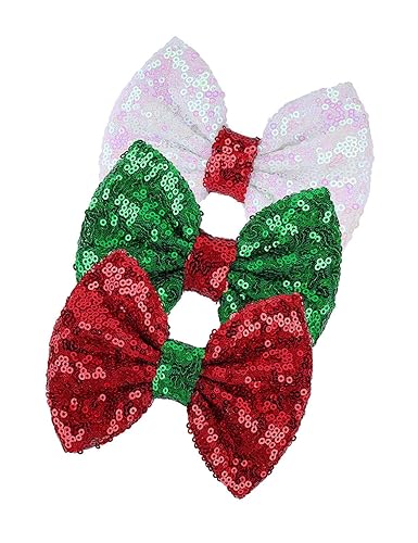 Miniatura 6 de BHC03 - Diadema de lentejuelas de Navidad para bebé lazo rojo y verde con purpurina