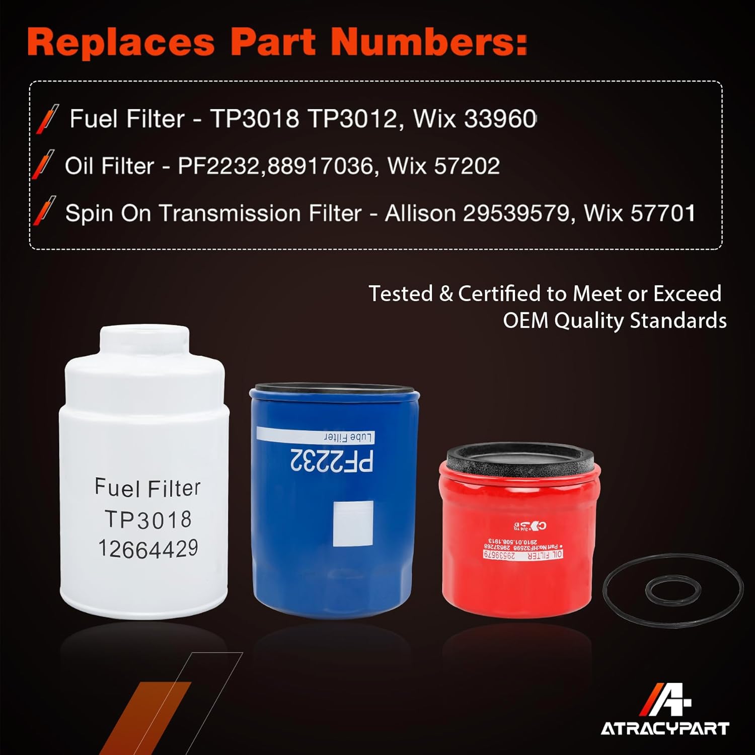 Diesel 6.6L Duramax Filter Kit Compatible with 2001-2016 Chevy Silverado/GMC Sierra 2500 3500 HD Engine. Fuel/Oil/Transmission Filters Replaces# TP3018, PF2232, 29539579