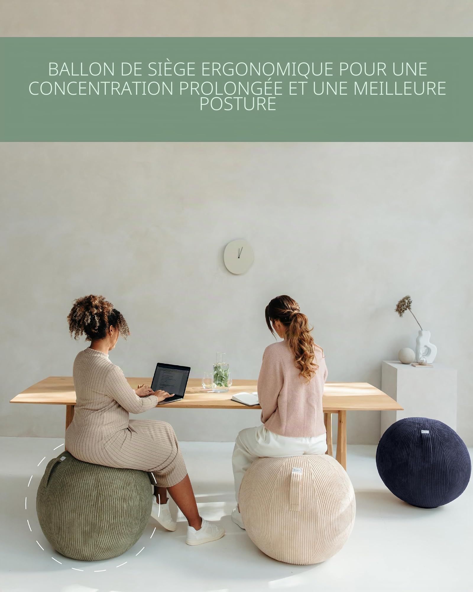 VLUV BOL VLIP Boule de siège ergonomique respirante avec poignée et protection anti-roulement, revêtement lavable pour grossesse 65 cm