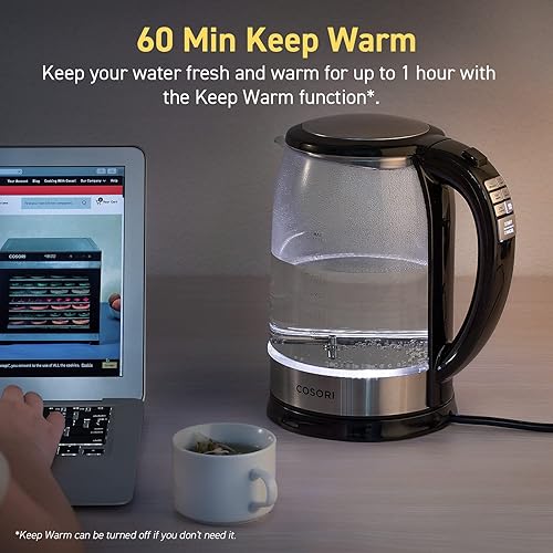 Miniatura 4 de COSORI Hervidor eléctrico con control de temperatura y protección para hervir en seco, sin BPA, hervidor de cuello de cisne negro y eléctrico, 0.8L,