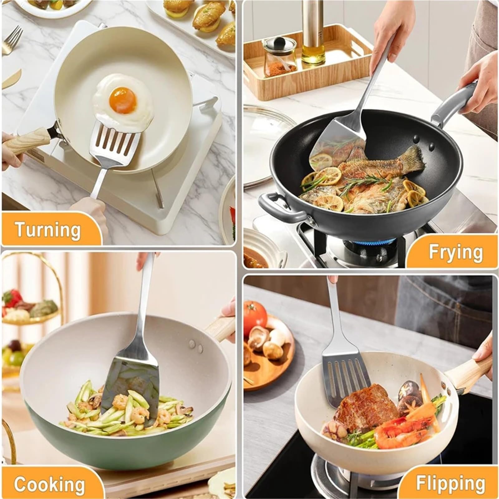 4-teiliges Edelstahl-Spatel-Set, antihaftbeschichtete Spatel Für Die Küche | For Fisch, Eier, Pfannkuchen, Spatel, solides und geschlitztes hitzebeständiges Kochgeschirr
