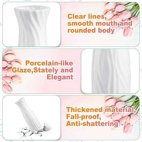 Miniatura 3 de Hoolerry 12 jarrones de flores blancas a granel para centros de mesa, florero blanco de plástico para flores, jarrón decorativo alto irrompible para