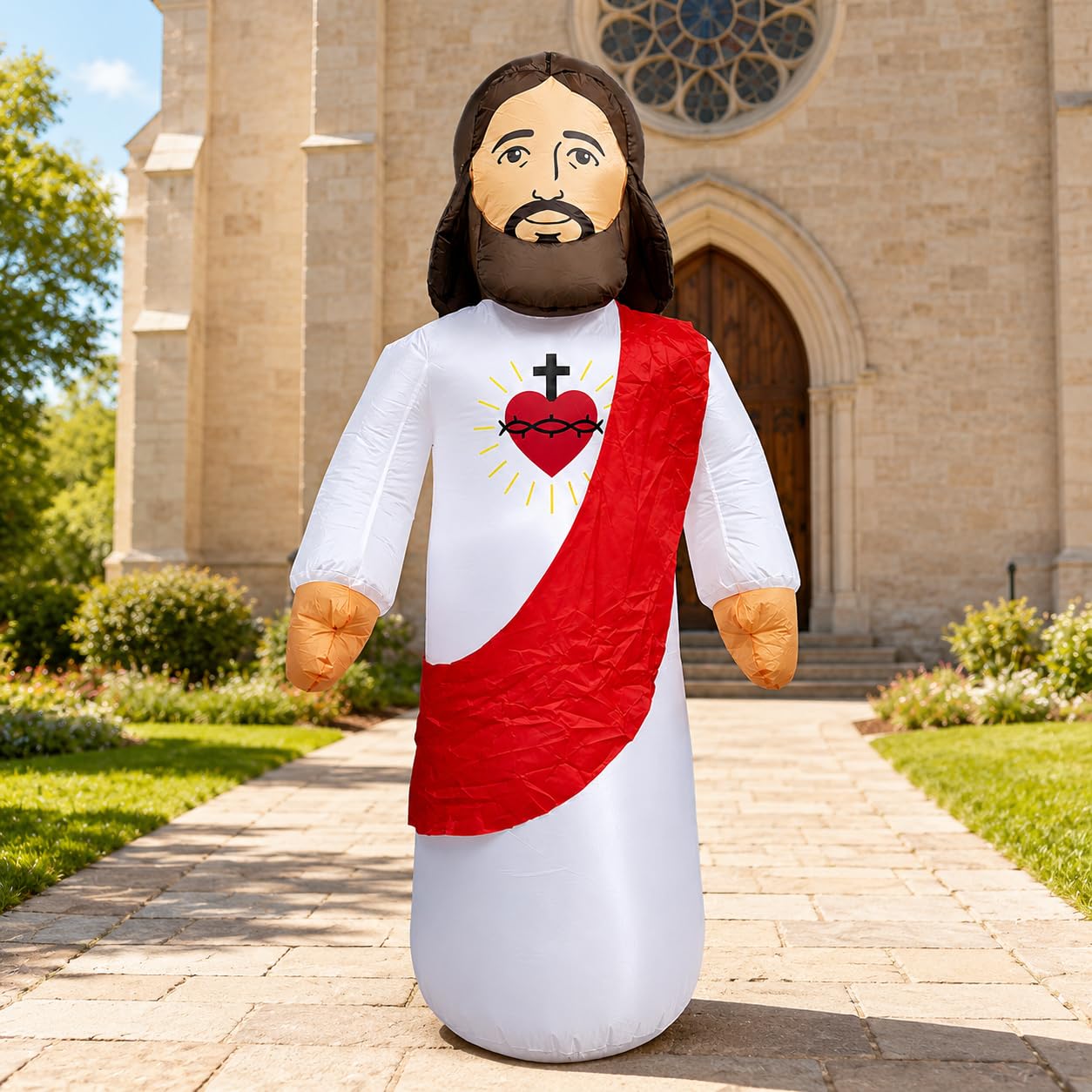 Décoration gonflable Jésus-Christ de 1,5 m avec lumières LED, décoration religieuse gonflable pour extérieur, pelouse, jardin, église, décoration de Noël, Pâques, vacances