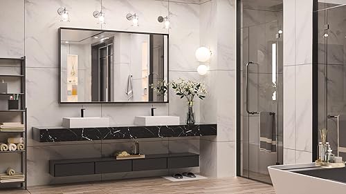 Miniatura 2 de Keonjinn - Espejo con Marco Negro para Baño de 48 x 30 Pulgadas, Espejo Grande de Baño con Marco de Metal Negro Mate, Rectangular, para Pared, con