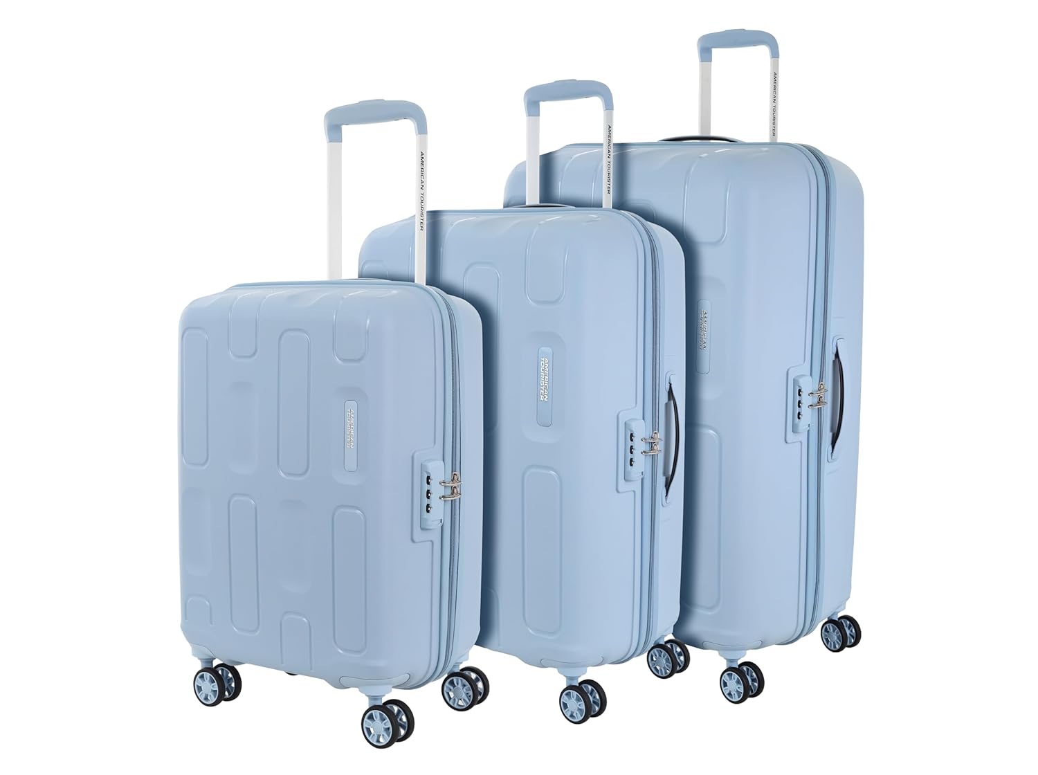 American Tourister 3PC Ivy 2.0-8 Wheel Luggage Set in Blue Frog