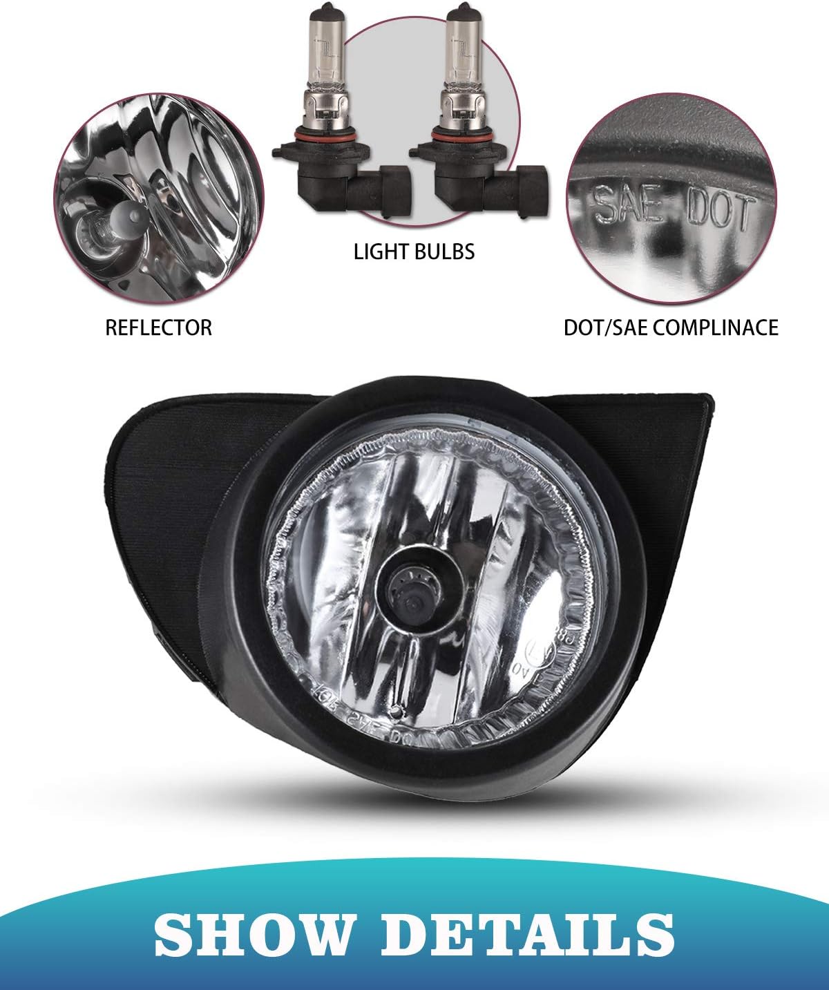 AUTOWIKI Fog Light Assembly for 2003-2005 Toyota Echo With Clear Lens 2PCS OEM Replacement Driving Fog Lamps with Switch and Wiring Kit