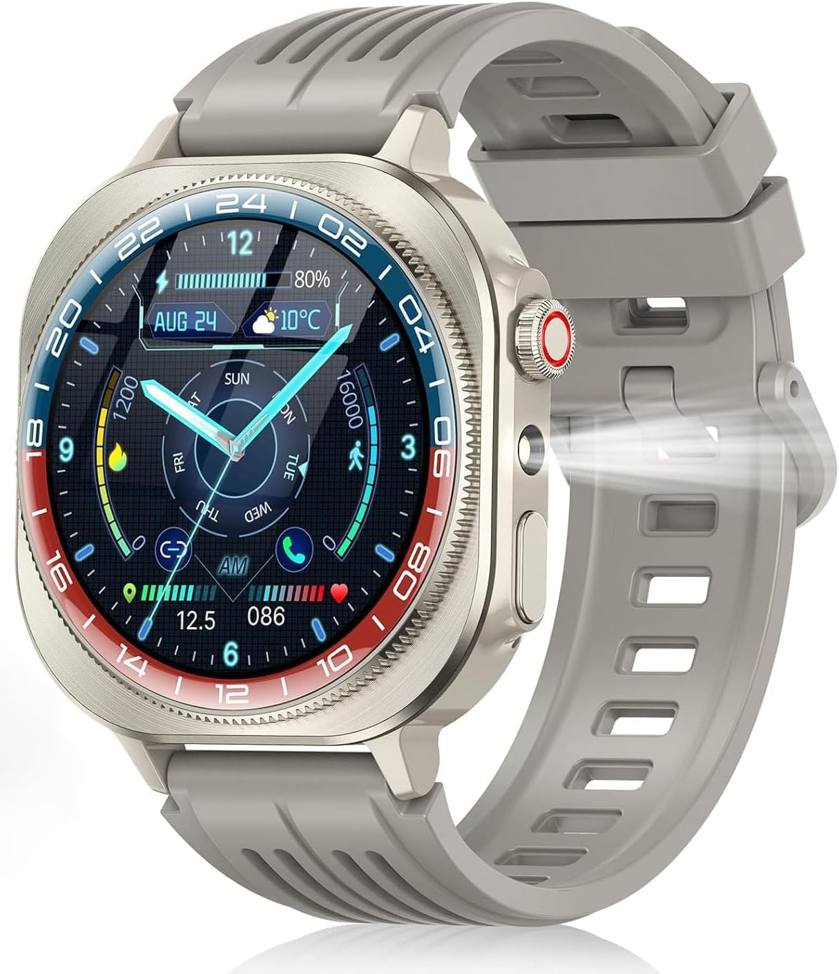 Military Smart Watch for Men(Answer/Make Calls), 1.43" AMOLED Fitness watch with 660 mA Battery/Flashlight/Heart Rate/SpO2/Sleep Monitor, 130+ Sports Modes, IP68 Waterproof Smartwatch for iOS/Android