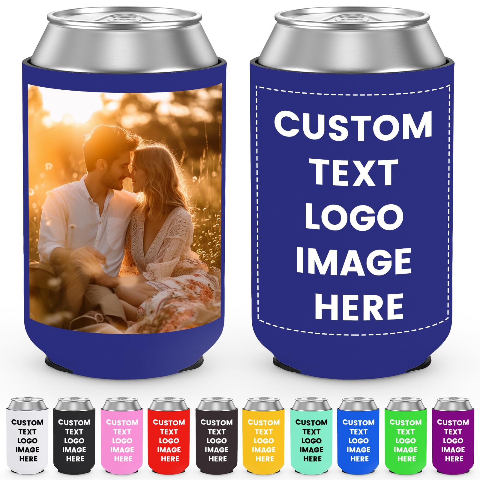 Custom Can Cooler Sleeves Bulk Personalized Foldable Insulated Beverage Bottle Holder with Logo Image Text for Wedding Graduation Birthday Party, 1-