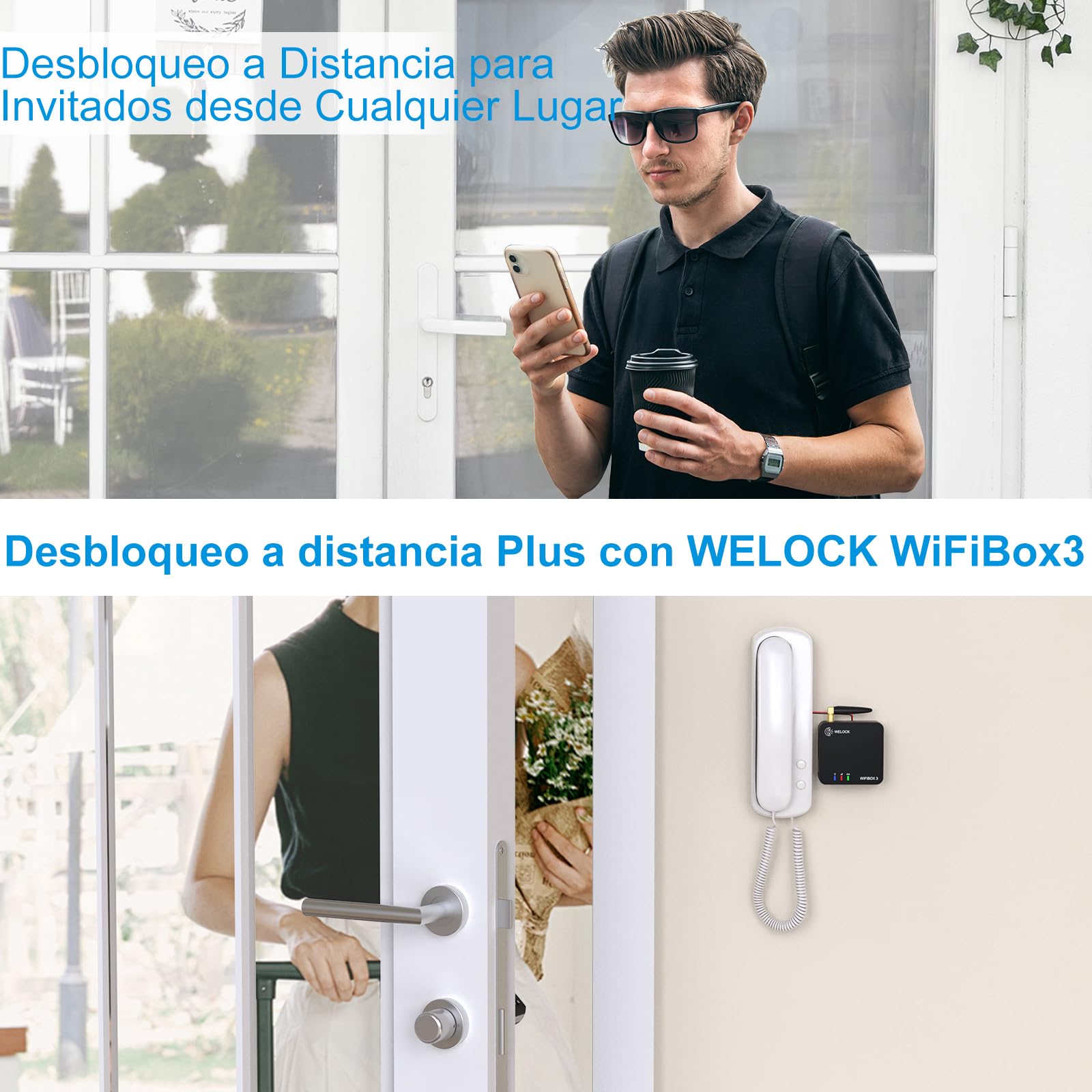 WELOCK ToucA51 Cerradura inteligente,Cerradura con huella digital,Código,Tarjeta RFID,APP,Cerradura Electronica WiFi,Smart Lock IP65,Fácil de Instalar,cerradura inteligente puerta exterior de 30-70mm