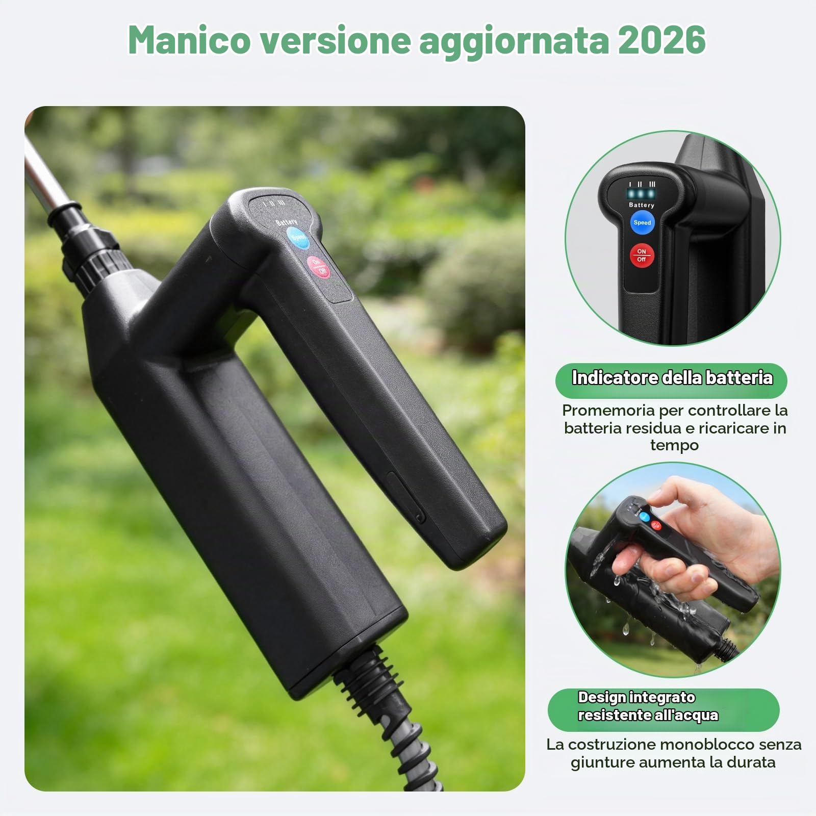 SideKing Pompa Irroratrice a Batteria 8L, Pompa per Diserbante per Giardino con Impugnatura a 3 Velocità, 4 Ugelli, Lancia Telescopica e Tracolla, Spruzzatore Elettrico per Prato, Vialetti e Piante