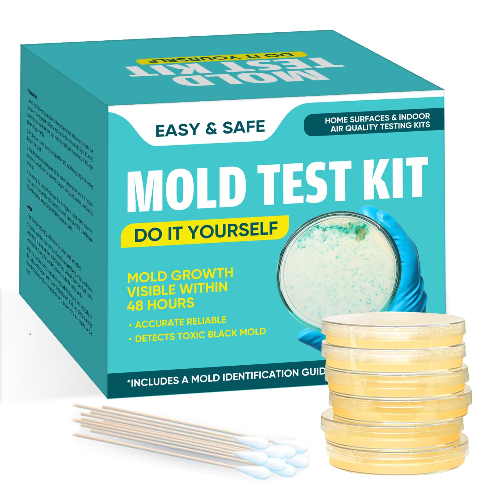 Kit de prueba de moho para el hogar, 6 detectores individuales de moho sencillos para el hogar, kit confiable de prueba de moho negro, kit de aire ambiental para la calidad del aire interior. Incluye guía de identificación e instrucciones.