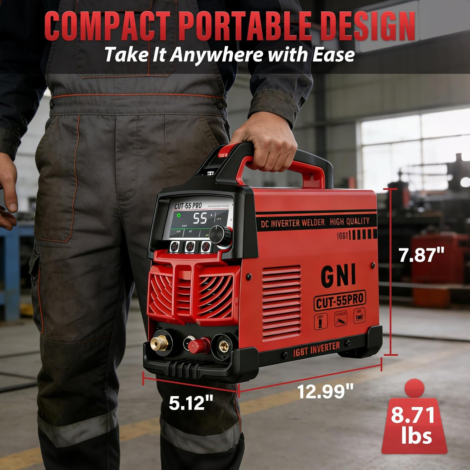 GNI CUT-55PRO Portable Plasma Cutter, Non-Touch Pilot Arc 120V/240V Plasma Cutter Machine, 4/5'' Maximum Cut, Pre-Installed Air Regulator, 2T/4T, DC Inverter IGBT for Beginners DIY & Home Workshops