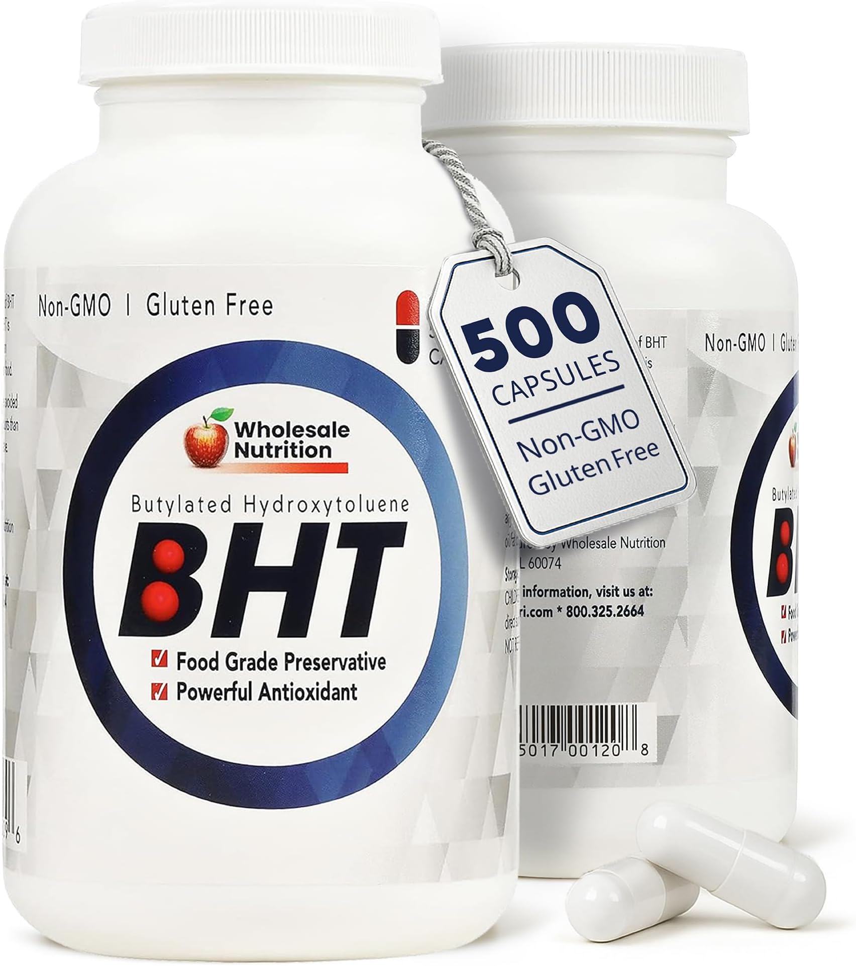 Wholesale Nutrition BHT - 250mg Potent Antioxidant - Non-GMO, Gluten-Free - Enhance Oil/Fat Preservation - Pure Butylated Hydroxytoluene for Foods/Oils - 500 Capsules
