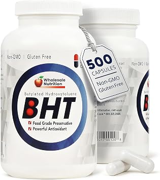 Wholesale Nutrition BHT - 250mg Potent Antioxidant - Non-GMO, Gluten-Free - Enhance Oil/Fat Preservation - Pure Butylated Hydroxytoluene for Foods/Oils - 500 Capsules