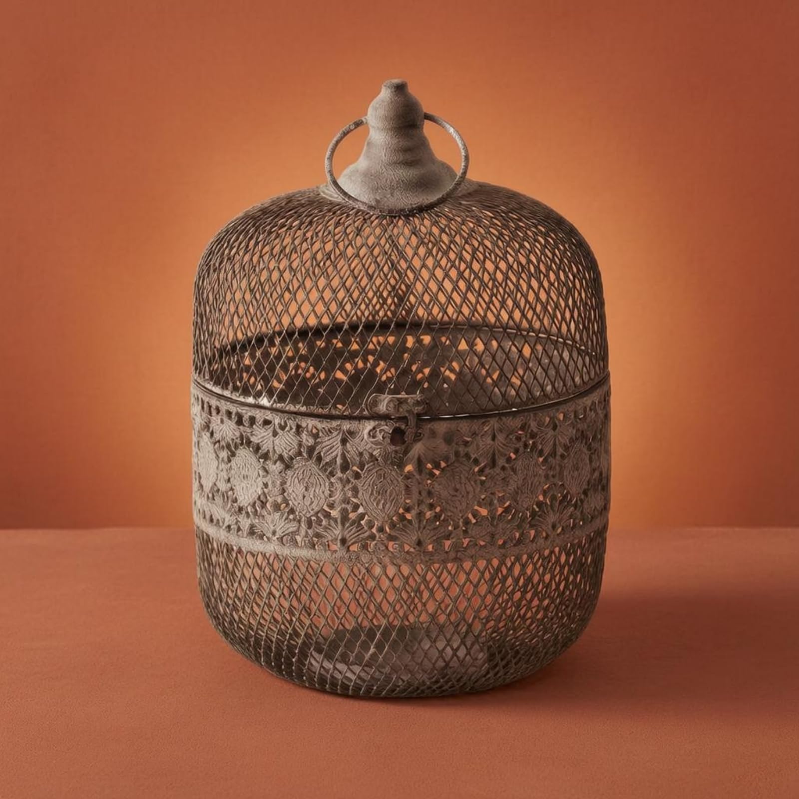 Vintage Kerzenhalter aus Eisen mit Einzigartigem Vogelkäfig-Design Und Dekorativem Offenen Band für Sanfte Lichtwirkung für Wohnzimmer Schreibtisch Regale Geschenke, Hoch