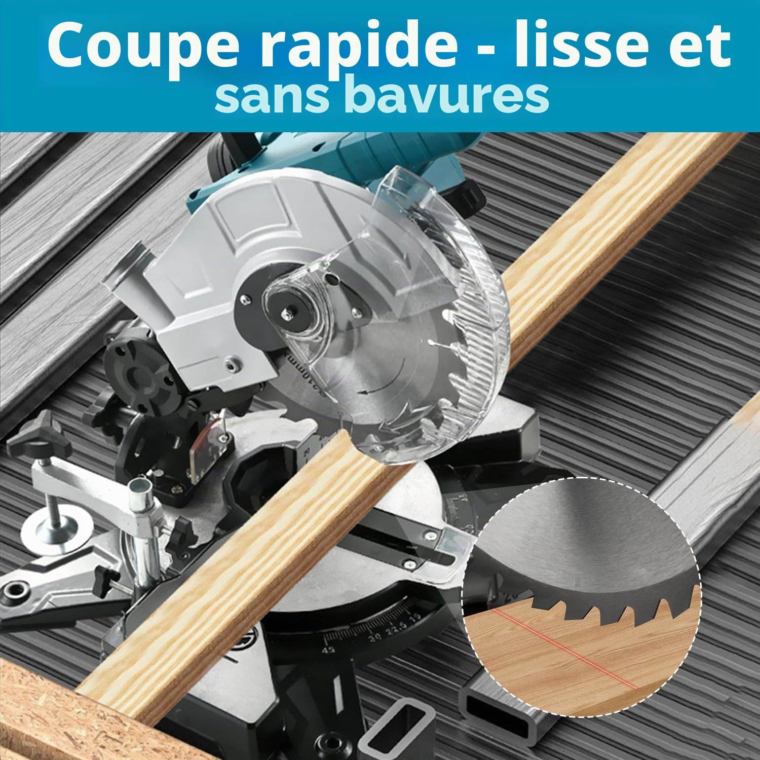 Scie à Onglet Coulissante pour Makita Batterie, Scie à Onglet Sans Fil Professionnelle, Plateau de Table en Aluminium Moulé Sous Pression, Coupe Biseautée de 0 à 45°, Lame de Scie Ø210mm