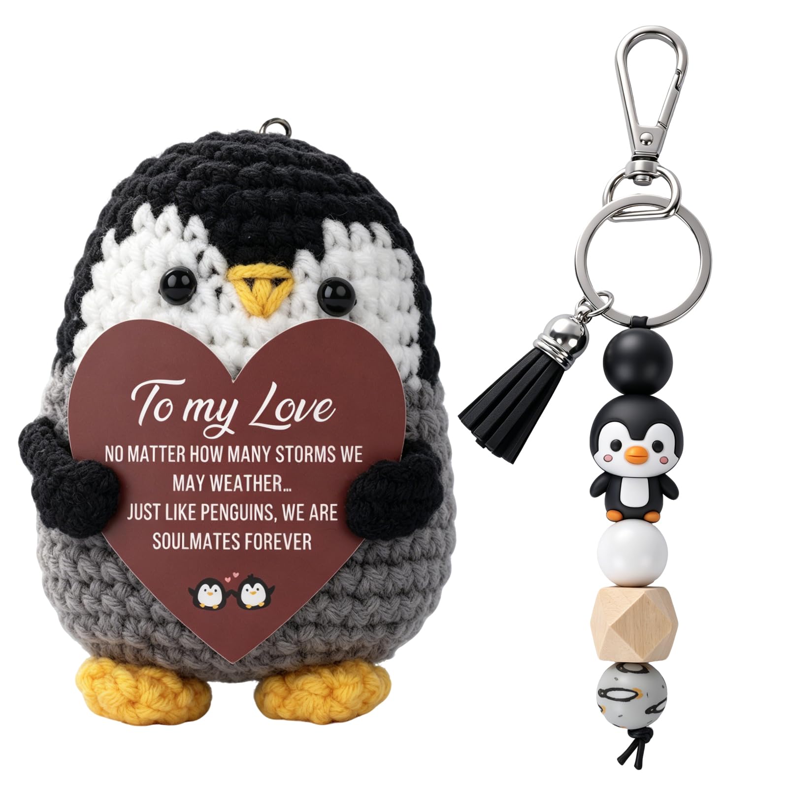 Nhcuijun Positive Crochet Penguin Gift, Cute Knitted Penguin Plush with Message Card, Pocket Hug Keepsake for Women Men, Inspirational Animal Doll for Birthday Anniversary