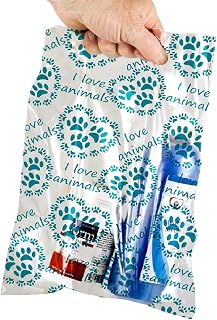 100 Pcs Pet Themed Print Bags — I Love Pets/Animals Print, MSP1003 Clear Plastic Scatter Bags, Veterinary Treat Bag for Cat & Dog — Goodie Storage Bags w/Handles for Parties — Teal (9 x 12)