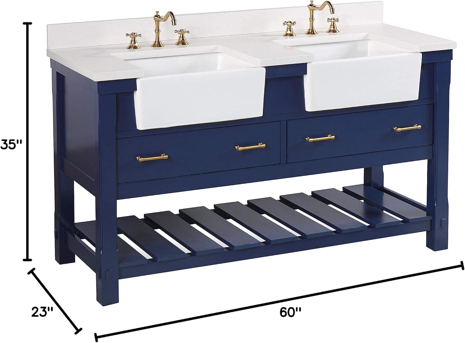 Kitchen Bath Collection Charlotte 60-inch Double Bathroom Vanity (Quartz/Royal Blue): Includes Royal Blue Cabinet with Stunning Quartz Countertop and White Ceramic Farmhouse Apron Sinks