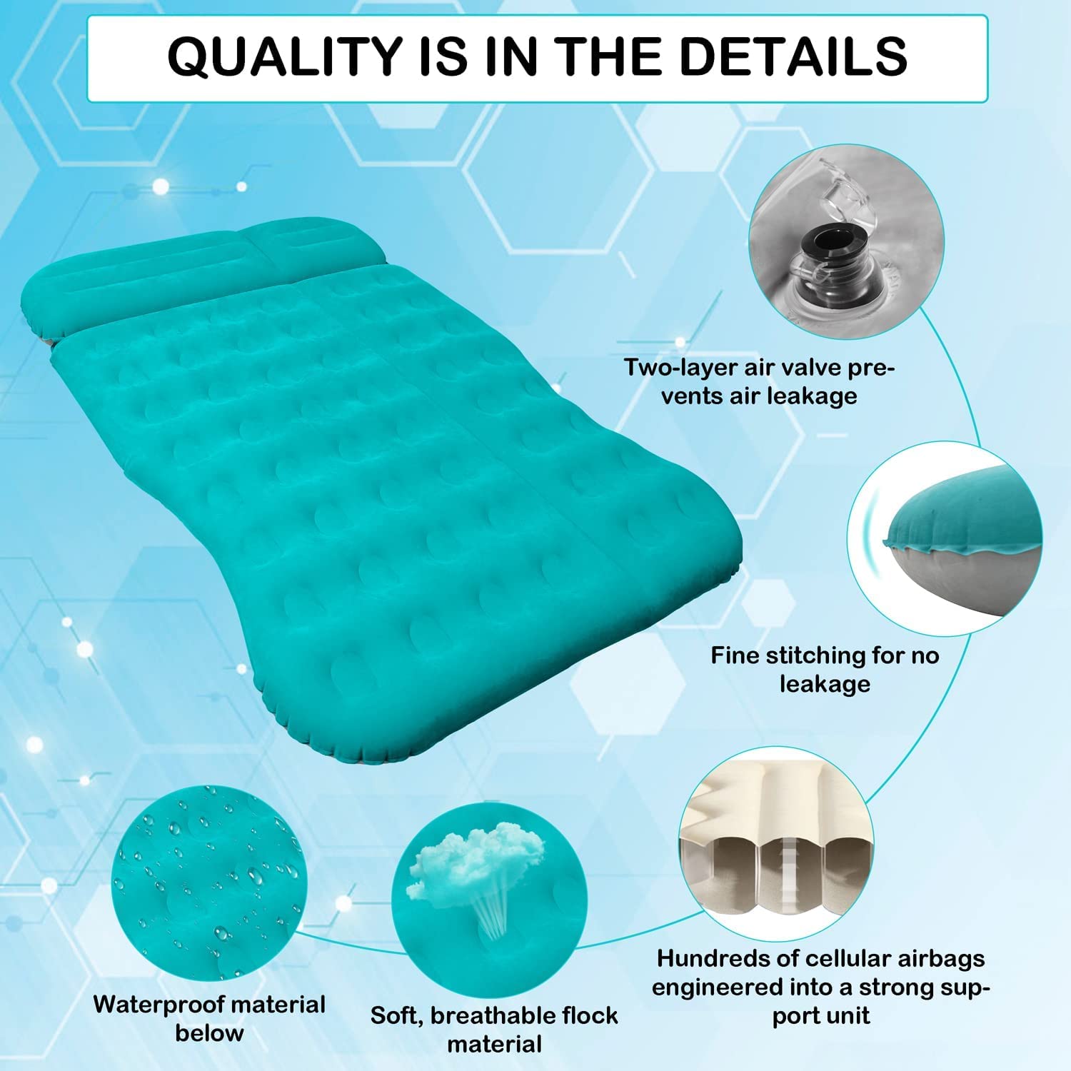 AKUDY SUV Air Mattress,Thickened Flocked Camping Bed for Car Trunk & Back Seat ? Includes Electric Pump & 2 Foot Pedals ? Portable Inflatable car Mattress for Camping,Sleeping