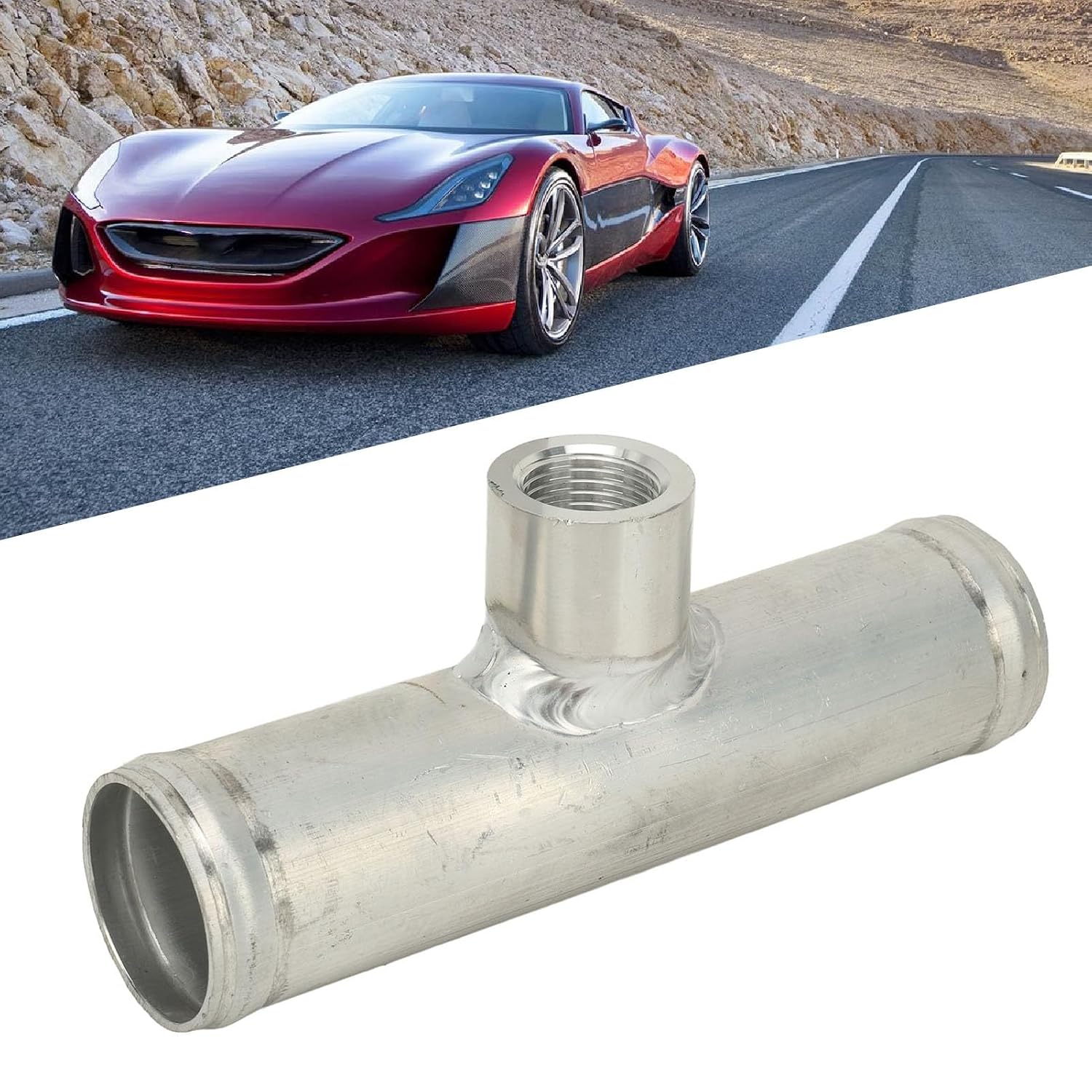 2Pcs Inline Radiator Hose Adapter, 150×38mm/5.9×1.5in Aluminum Alloy 0.7in Sensor Hole Inline Radiator Hose Temperature Sensor Stable Connection