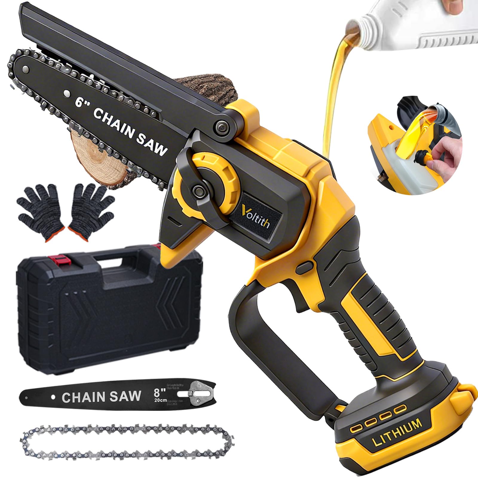 Fit for 18V Dewalt Battery,6/8 Inch Brushless Cordless Mini Chainsaw,Tool-Free Chain Tensioning&Auto Oiler,Safe Handheld Electric Saw for Tree Branch Trimming,Wood&DIY Projects (Battery Not Included)