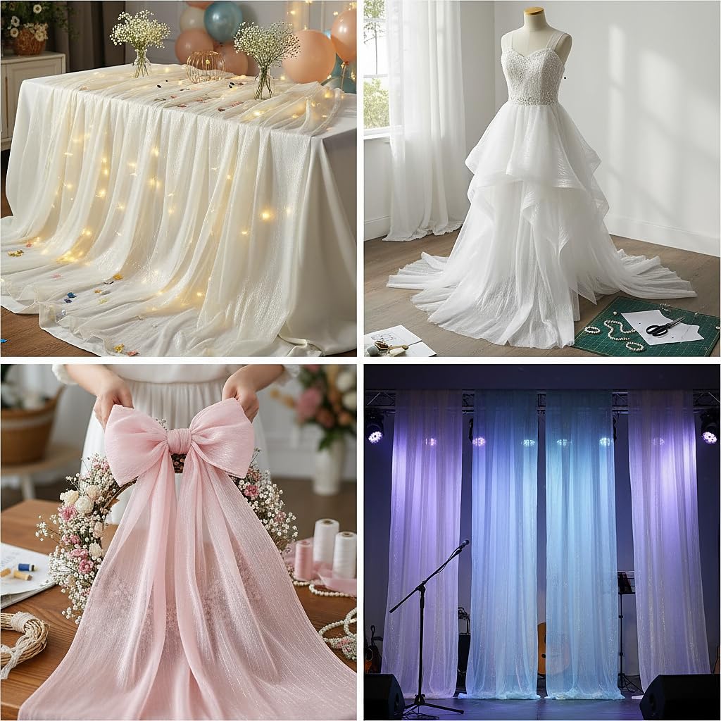 5M Stoffe zum Nähen, 145CM Breit Organza Stoff Dekostoff Meterware Schillernder Kostümstoff Nähstoff für DIY Nähen Handwerk Kleid Hochzeit Deko(Grün)