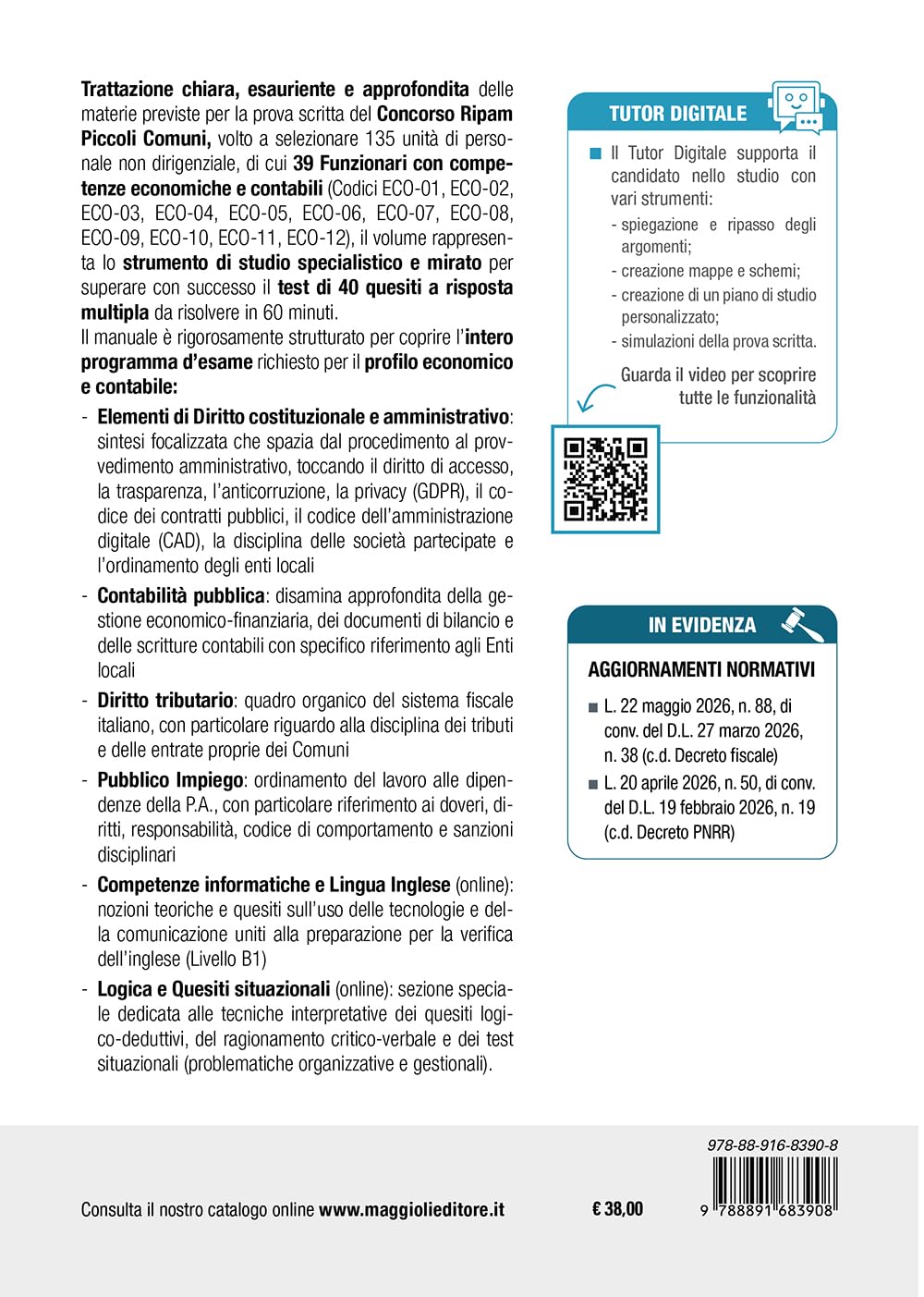 Concorso RIPAM Piccoli Comuni: 135 posti 39 funzionari economici e contabili - Teoria e Test per la preparazione della prova unica