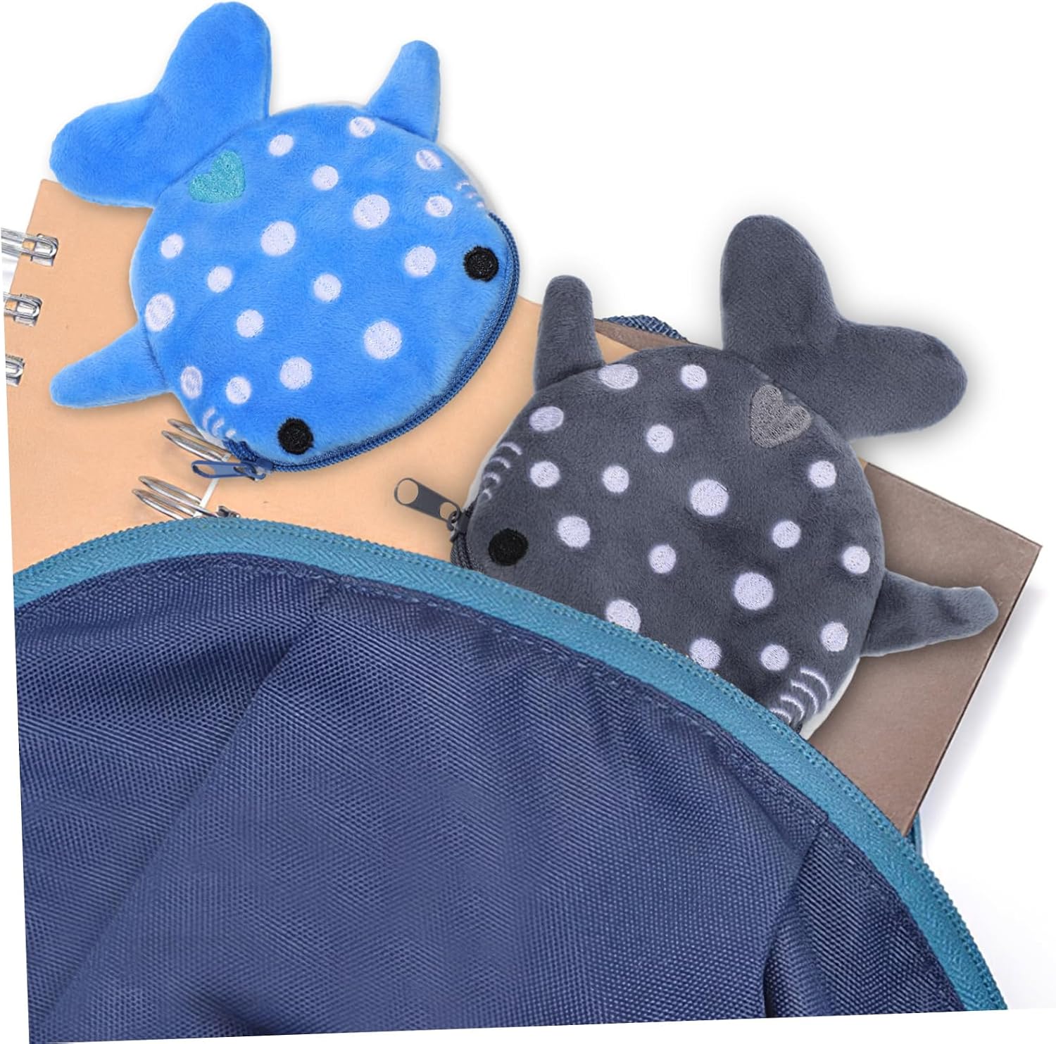 COLLBATH 2 Pcs Shark Coin Purse Small Coin Pouches for Women Girls Plush Keychain Fun Boys and Girls