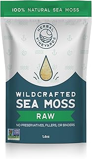 Herbal Vineyards Organic Wildcrafted Gold Raw Sea Moss 1.4oz - Non-GMO, Nutrient-Rich for Teas, Smoothies, Ice Cream & Sea Moss Gel - Perfect for Men's & Women's Wellness