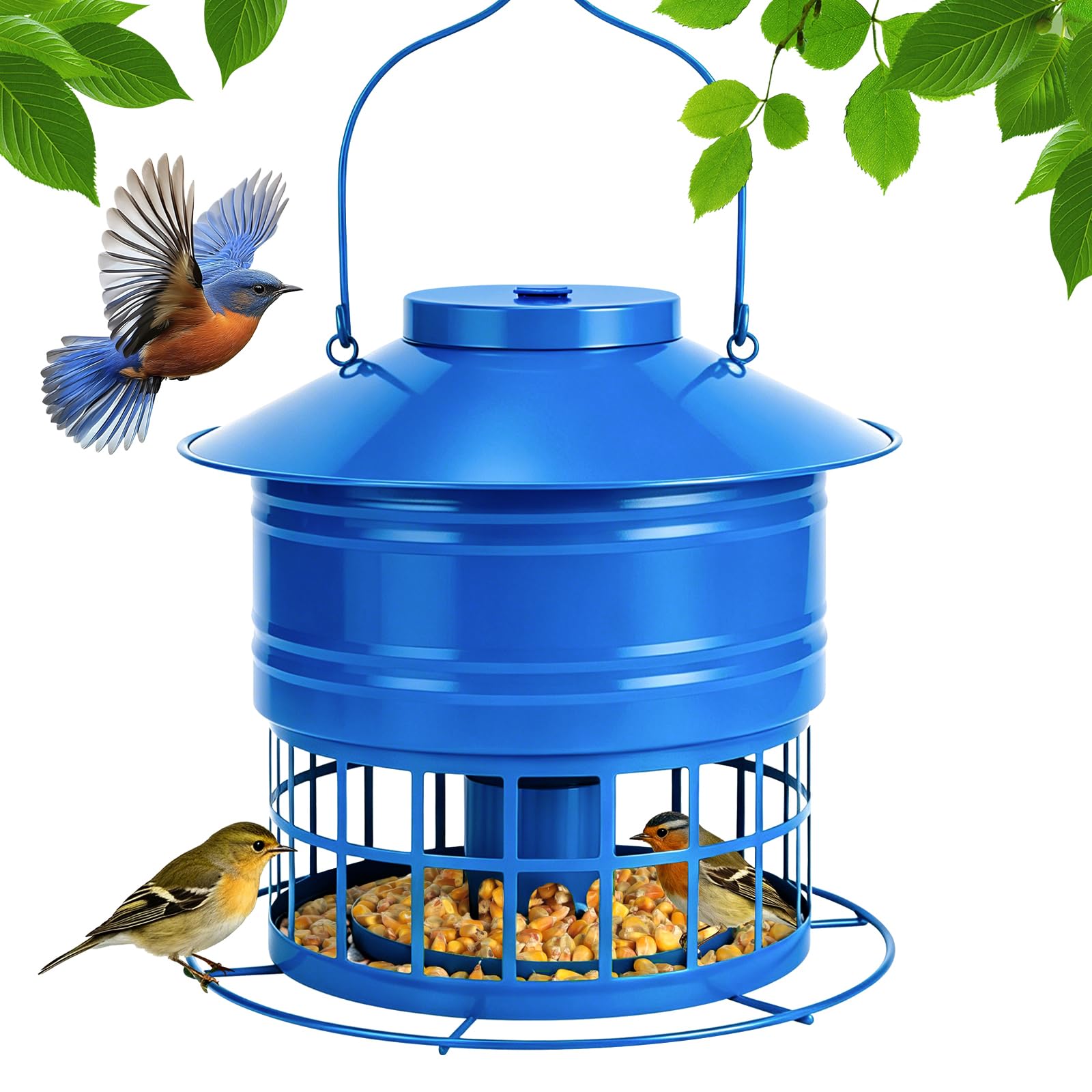 Vogelfutterstation für draußen, Eichhörnchensicher Vogelfutterspender für draußen, 4,5 kg, Metallkäfig-Futterstation für Wildvögel, mit 32 Futteröffnungen, hängende Vogelfutterstation für kleine Vögel